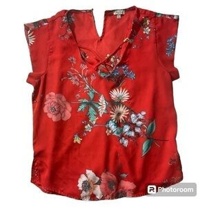 Lily white red floral blouse